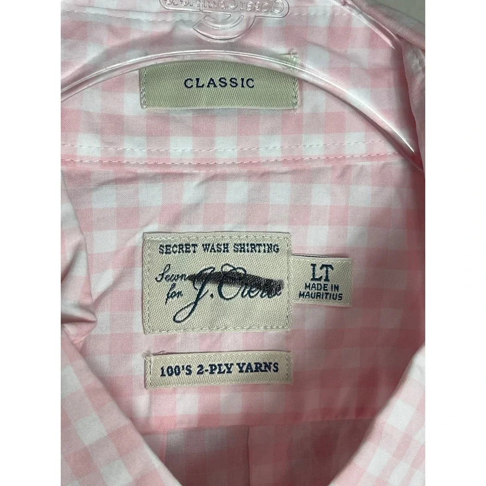 J.Crew Secret Wash Classic Fit Pink Gingham Cotton Shirt Men's L Tall